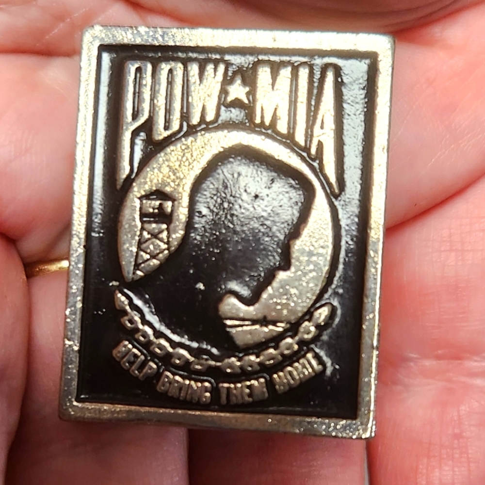 POW MIA Silver and Black Pin